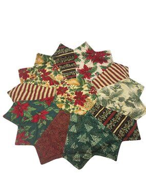 Handmade Quilted Patchwork Holiday Table Reversible Starburst Topper Christmas